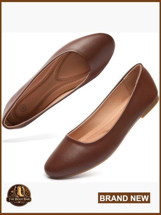 Shoes - Women's Ballet Flats Slip On Shoes Comfortable PU Leather Round Toe